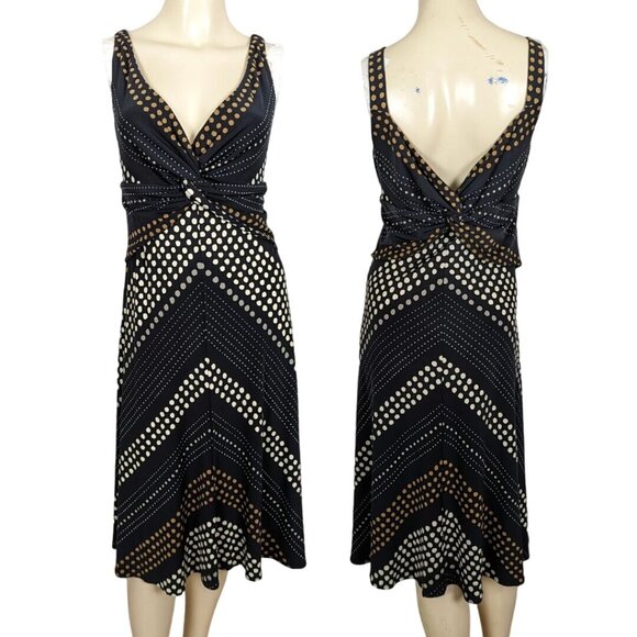 JONES NEW YORK dress sz‎ 14 black white polka dot sleeveless low cut front back - Picture 1 of 16